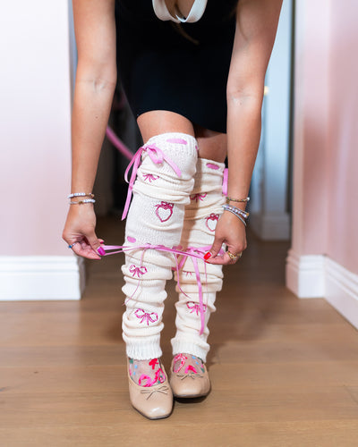 Sock candy balletcore ribbon legwarmers pink bow legwarmers ballet style